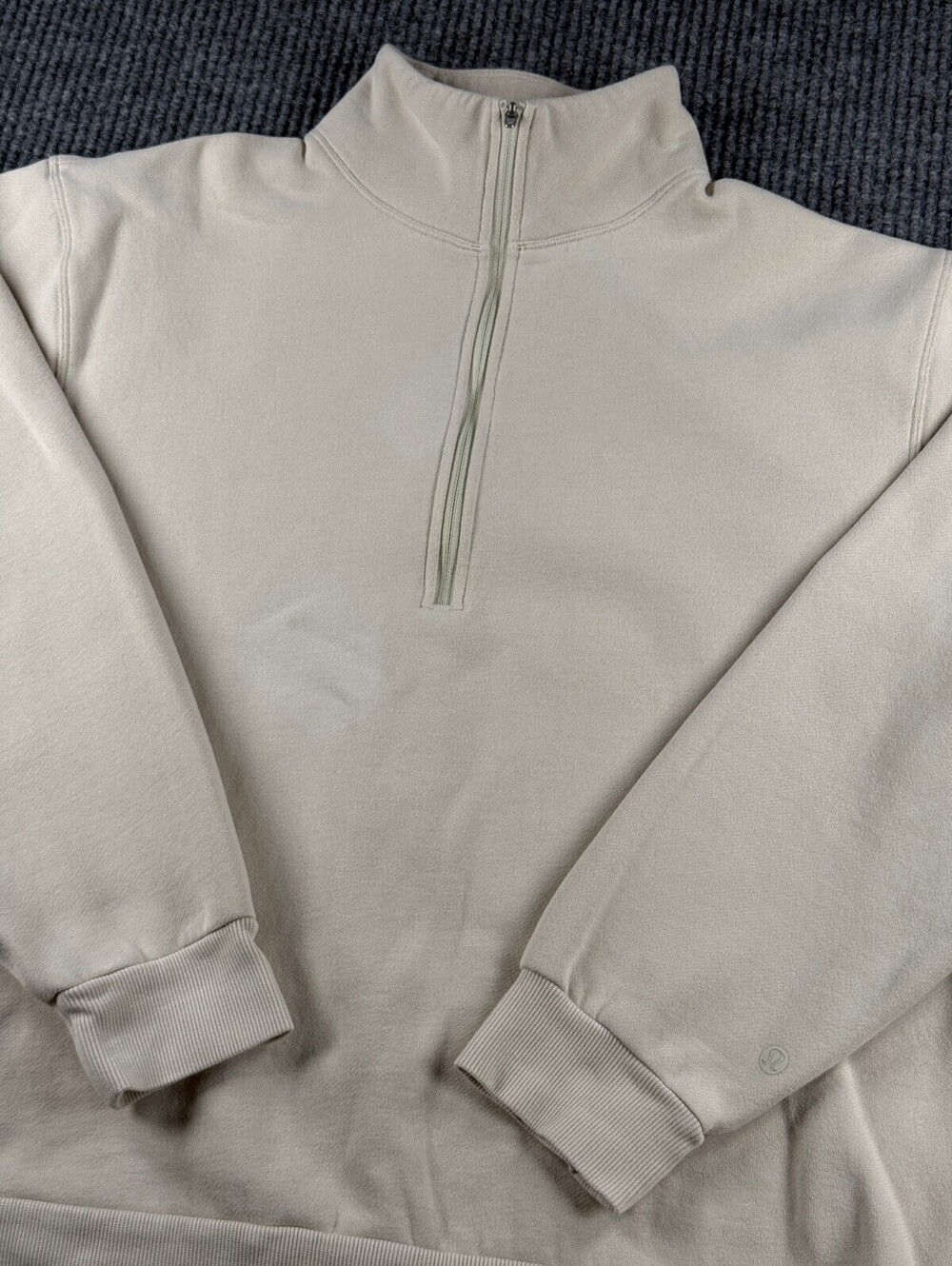 Lululemon 1/4 Zip Fleece Pullover Mens L (No Size Tag) Beige Ivory Logo READ